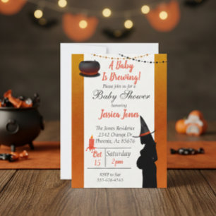 Halloween Baby is Brewing Witch Modern Baby Shower Invitation