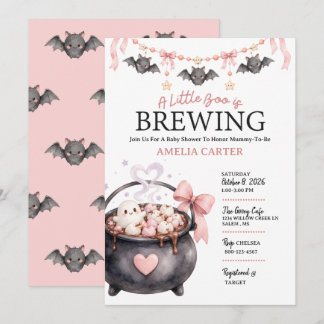 Halloween Baby Shower A Little Boo is Brewing Pink Invitation