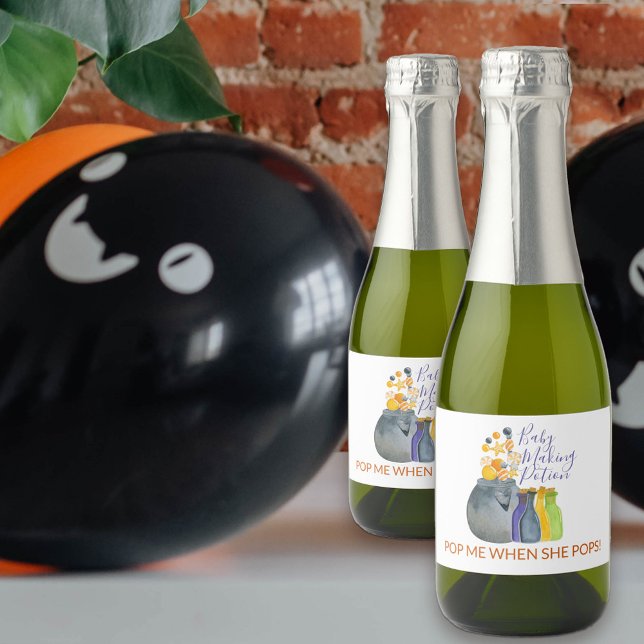 Halloween Baby Shower Baby Making Potion Favour Sparkling Wine Label (Baby Making Potion baby shower bottle labels)