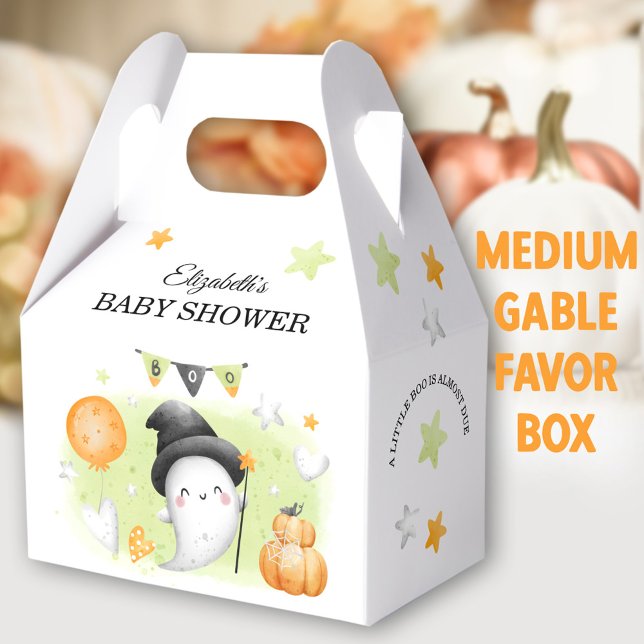 Halloween Baby Shower Cute Little Boo Medium Gable Favour Box (Cute Boo Halloween Medium Gable Favor Boxes - You can choose from 3 sizes of these gable favor boxes)