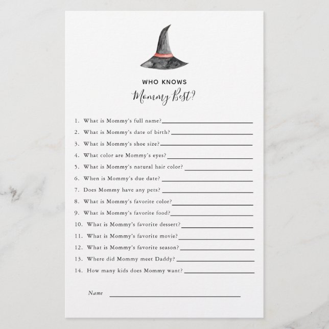 Halloween Baby Shower Game Witch Who Knows  Mummy Flyer (Front)