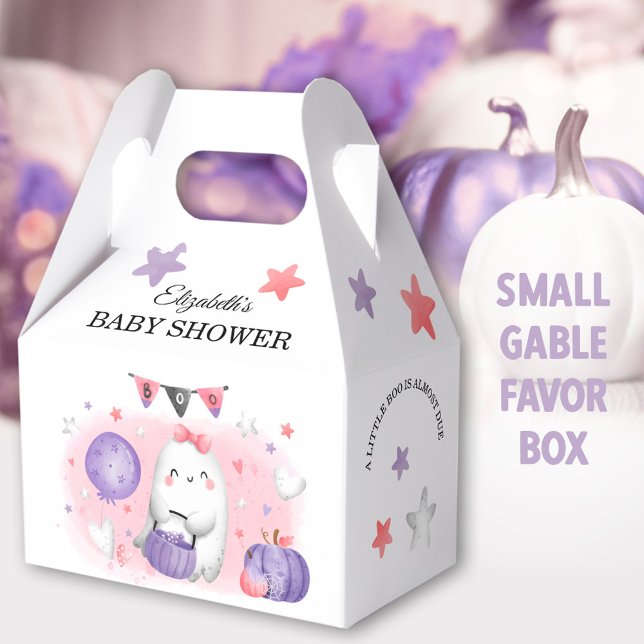 Halloween Baby Shower Girl Cute Favour Box (Pink Boo Halloween Small Gable Favor Boxes - You can choose from 3 sizes of these gable favor boxes)