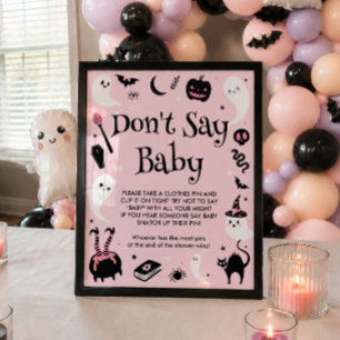 Halloween Baby Shower Girl Don't Say Baby Game Poster