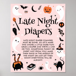 Halloween Baby Shower Girl Late Night Diapers Poster