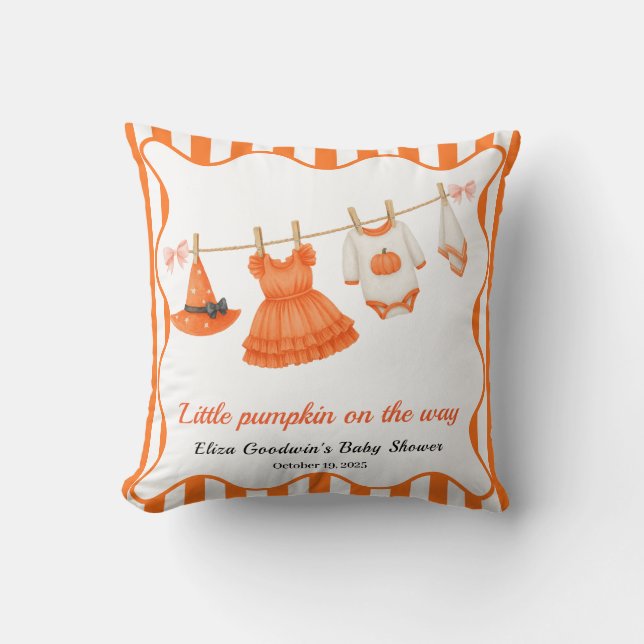 Halloween Baby Shower Girl | Little Witch Pumpkin Cushion (Front)