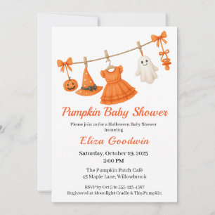 Halloween Baby Shower Girl Little Witch Pumpkin Invitation