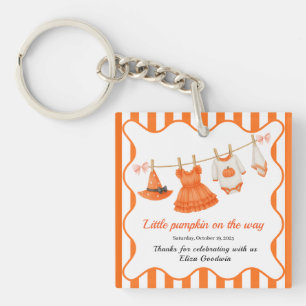 Halloween Baby Shower Girl   Little Witch Pumpkin Key Ring