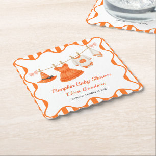 Halloween Baby Shower Girl   Little Witch Pumpkin Paper Coaster