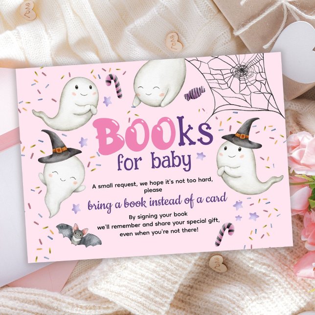 Halloween Baby Shower Girl Pink Books for Baby Enclosure Card (Creator Uploaded)