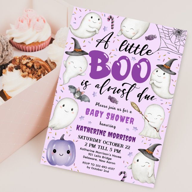 Halloween Baby Shower Girl Purple Little Boo Ghost Invitation (Creator Uploaded)