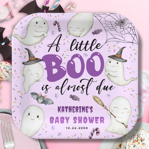Halloween Baby Shower Girl Purple Little Boo Ghost Paper Plate
