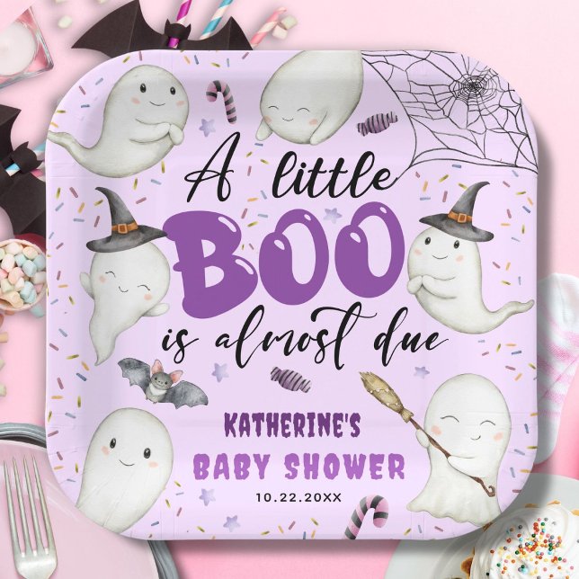 Halloween Baby Shower Girl Purple Little Boo Ghost Paper Plate (Creator Uploaded)