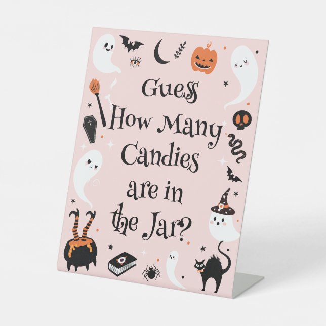 Halloween Baby Shower Guess How Many Candies Game Pedestal Sign (Front)