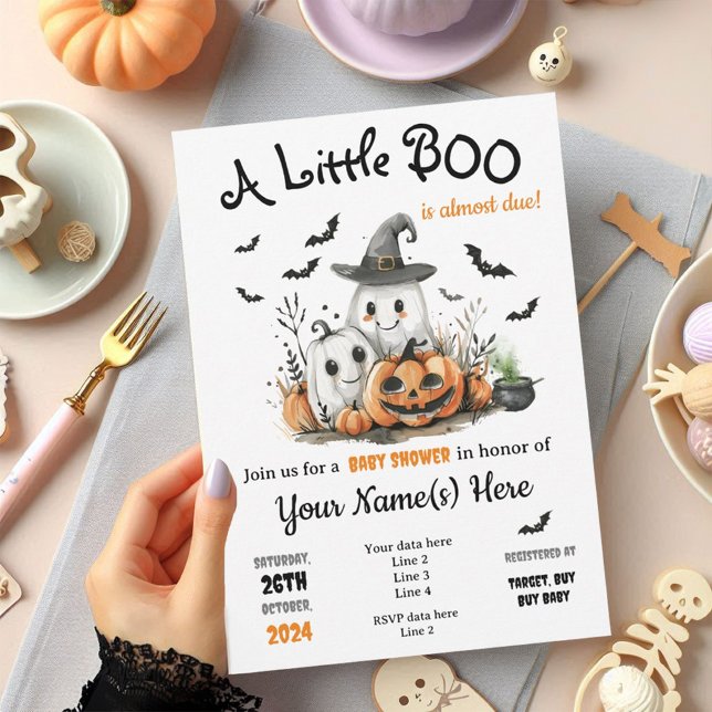 Halloween Baby Shower Invitation Cute Little Boo  (Halloween Baby Shower Editable Template -Digital Download or Printed)
