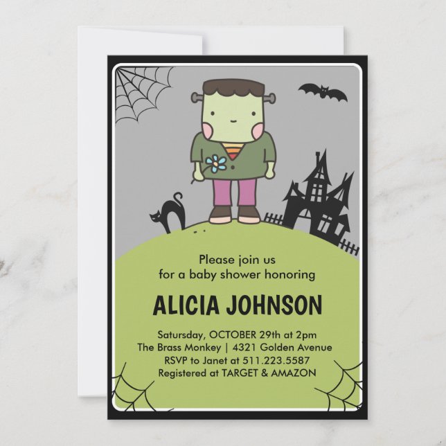 Halloween baby shower invitation October Monster (Front)