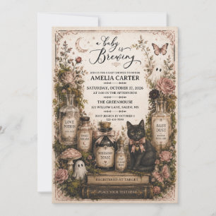Halloween Baby Shower is Brewing Vintage Girl Pink Invitation