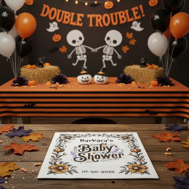 Halloween Baby Shower Napkin Floral Pumpkin Design (Creator Uploaded)