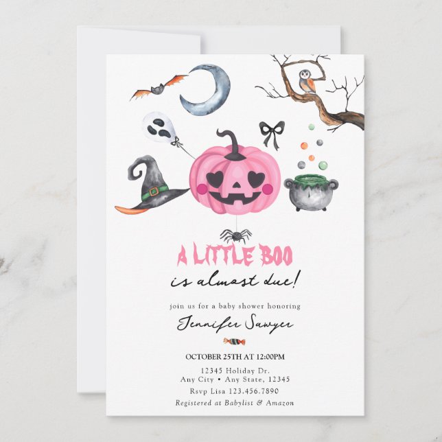 Halloween Baby Shower | Pink Pumpkin Invitation (Front)
