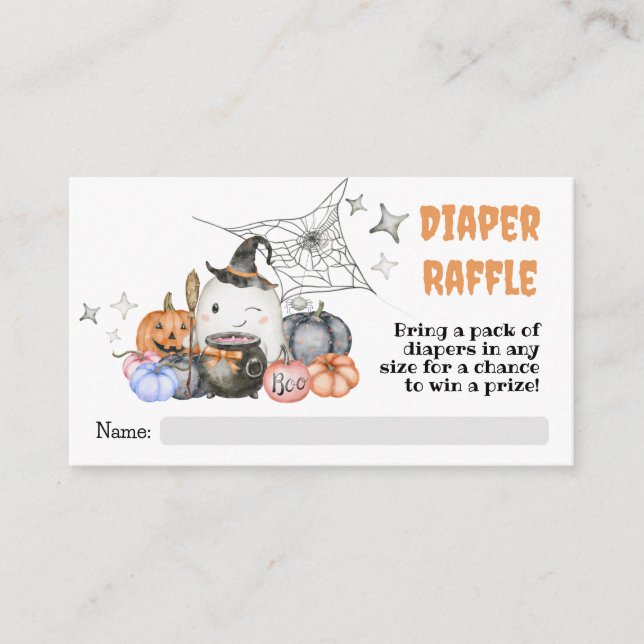 Halloween Baby Shower Pumpkin Diaper Raffle Ticket Enclosure Card (Front)