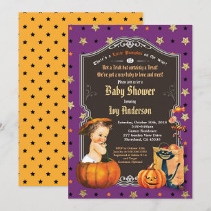 Halloween baby shower retro chalkboard black gold invitation