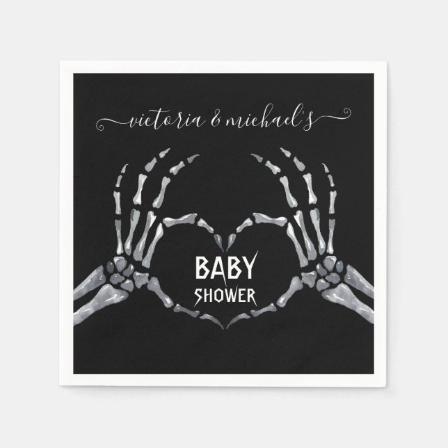 Halloween Baby Shower Skeleton Hands Heart Napkin (Front)