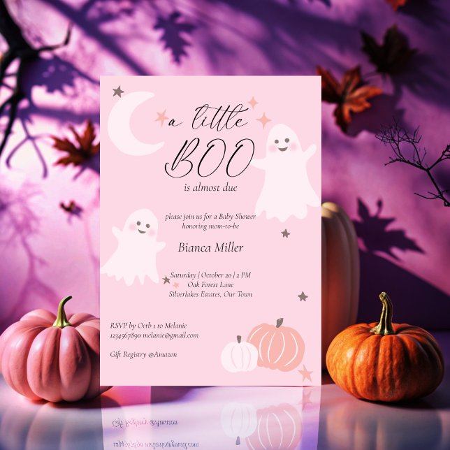 Halloween baby shower soft pink cute ghost invitation (Little boo Halloween baby shower soft pink cute baby ghost invitation template instant download)