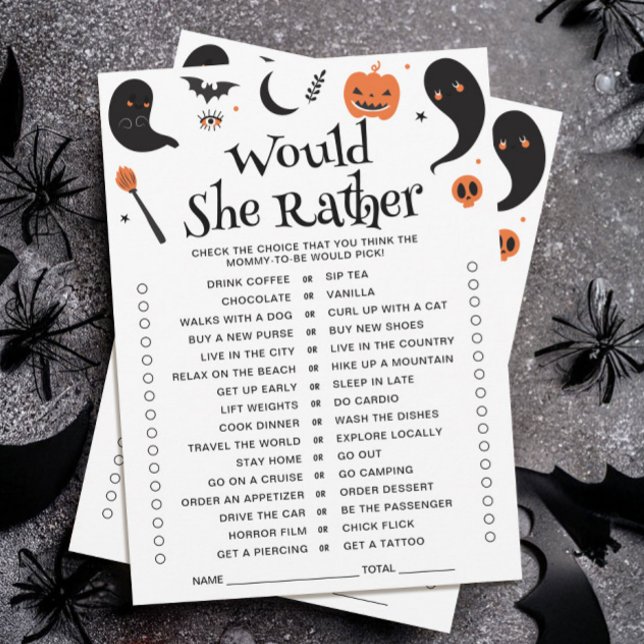 Halloween Baby Shower Would She Rather Game Card (Creator Uploaded)