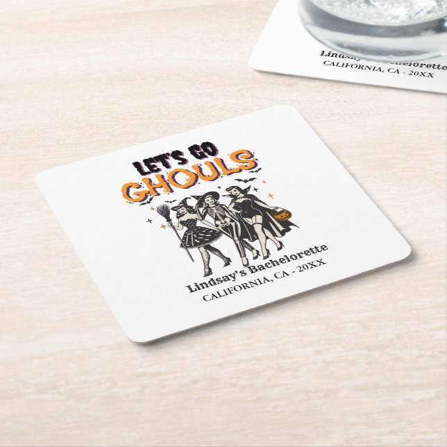 Halloween Bachelorette let's go ghoul Square Paper Coaster (Angled)