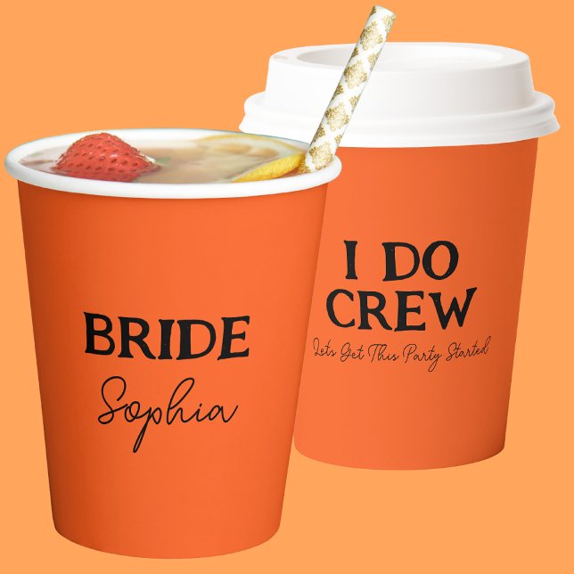 Halloween Bachelorette Party | Brides Name Orange Paper Cups (Front And Back)