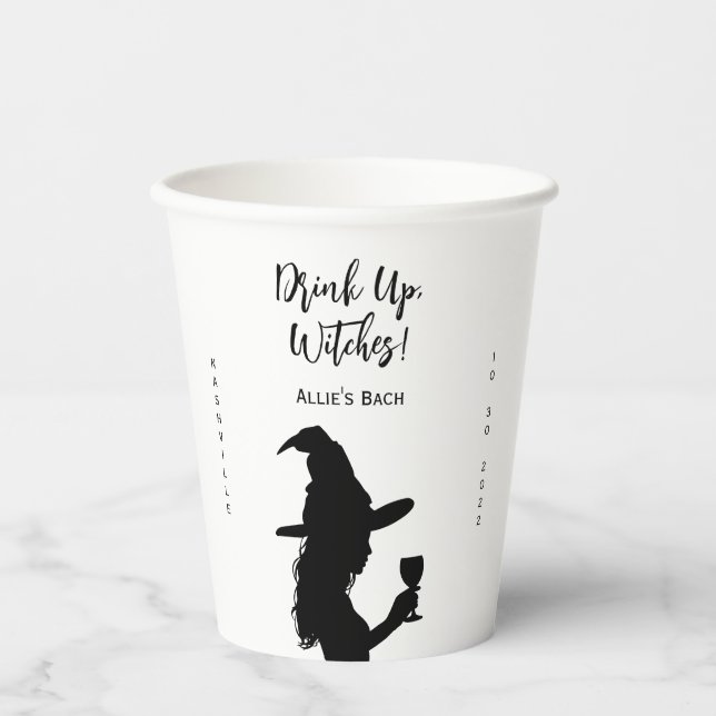 Halloween Bachelorette Party Drink Up Witches Paper Cups (Front)