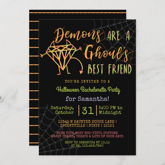 Halloween Bachelorette Party | Funny Demons Ghouls Invitation (Front/Back)