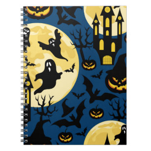 Halloween background. Seamless pattern with moons, Notebook