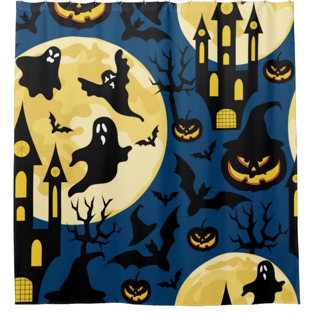 Halloween background. Seamless pattern with moons, Shower Curtain (Front)