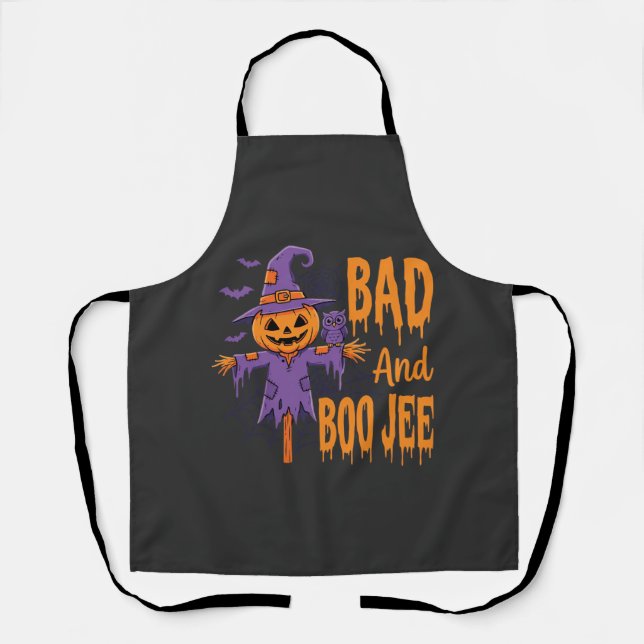 Halloween Bad And Boo Jee Scarecrow Graphic Apron (Front)