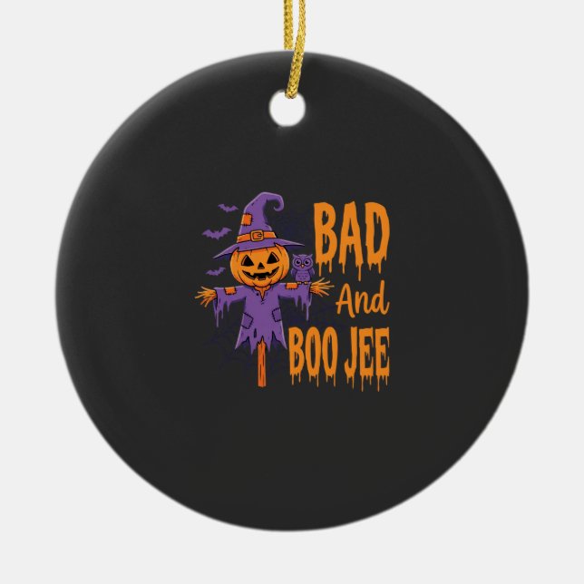 Halloween Bad And Boo Jee Scarecrow Graphic Ceramic Tree Decoration (Front)