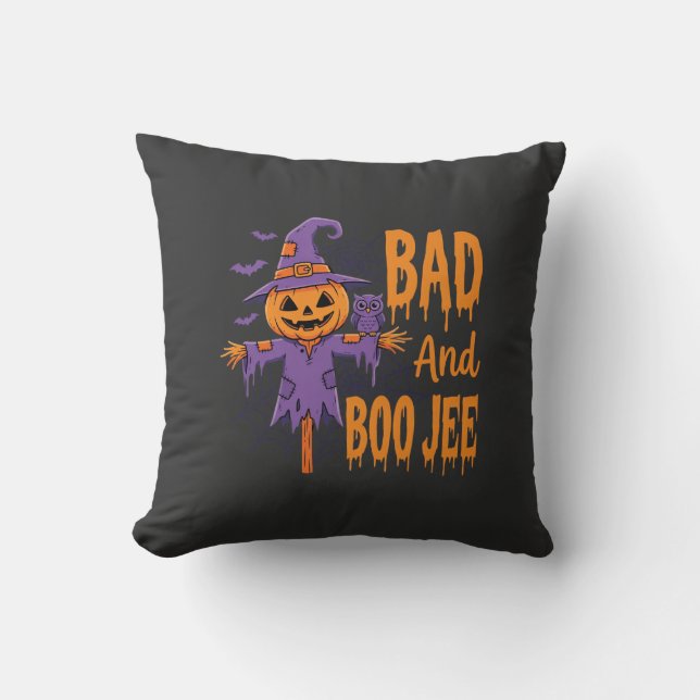 Halloween Bad And Boo Jee Scarecrow Graphic Cushion (Front)