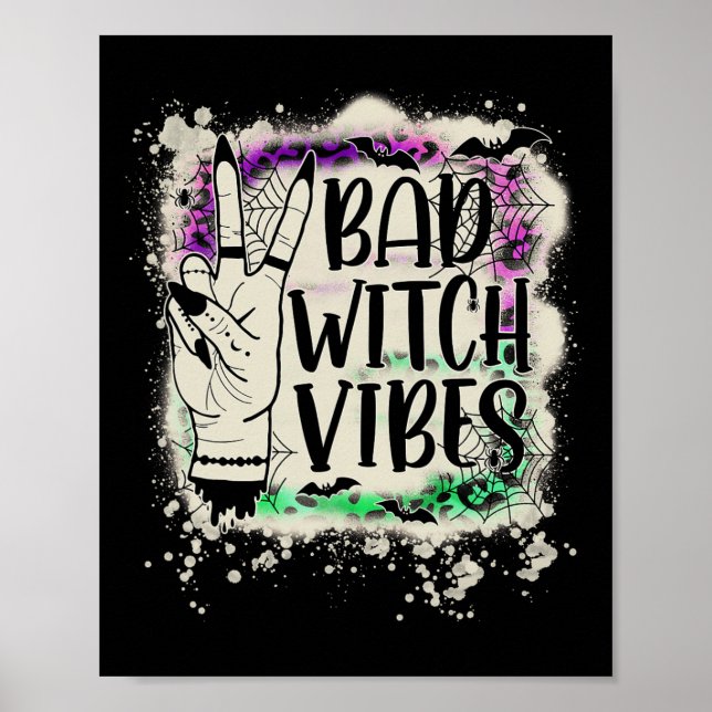 Halloween Bad Witch Vibes Peace Hand Sign Hallowee (Front)
