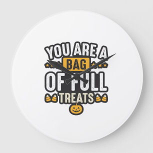 Halloween Bag Of Treats Vintage Vector Design_1 Large Clock