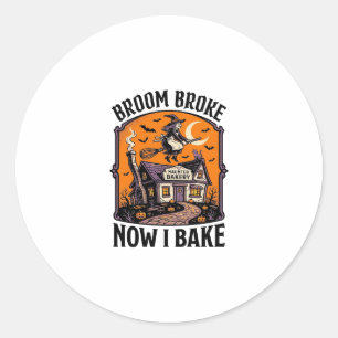 Halloween Baker Shirt Witch Broom Broke Design_1 Classic Round Sticker