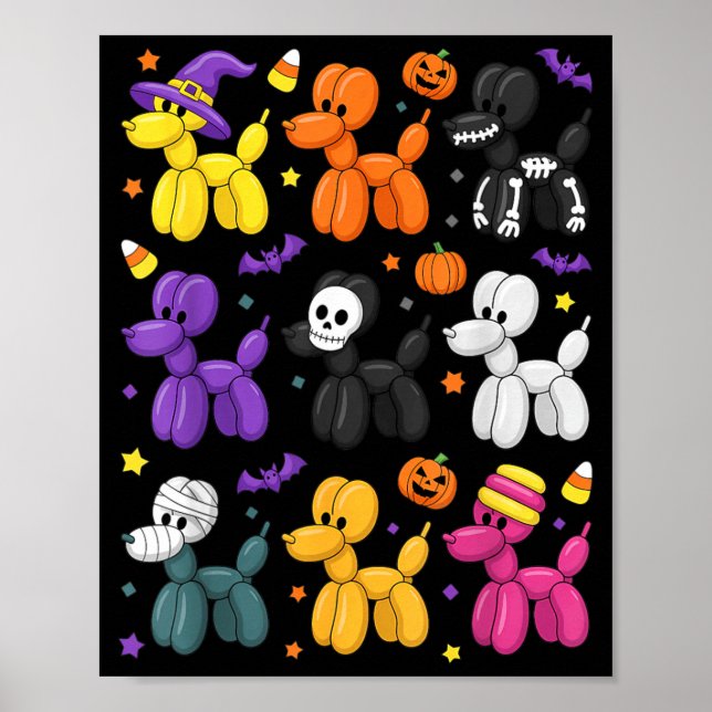Halloween Balloon Dog Costume Pattern Cute Spooky Poster (Front)