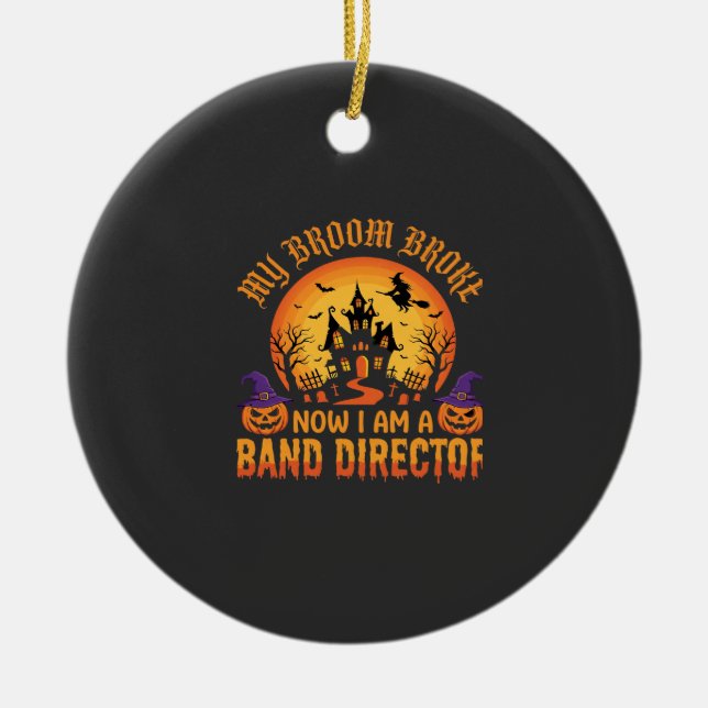 Halloween Band Director Witch Broom Haunted House  Ceramic Tree Decoration (Front)