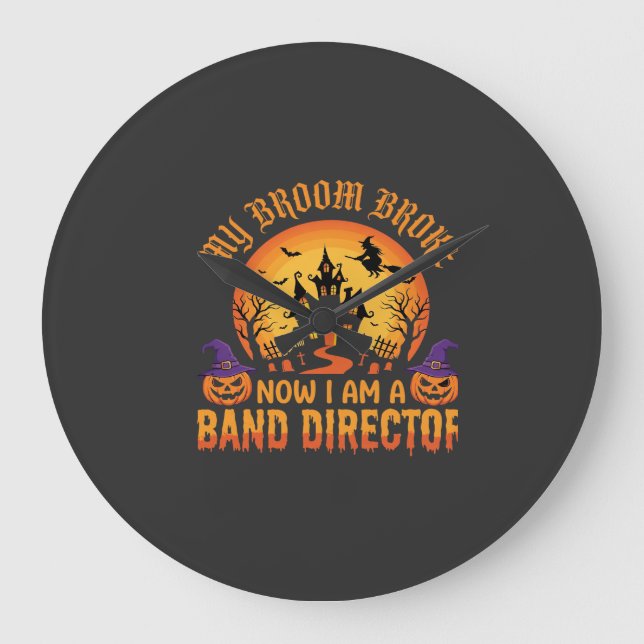Halloween Band Director Witch Broom Haunted House  Large Clock (Front)