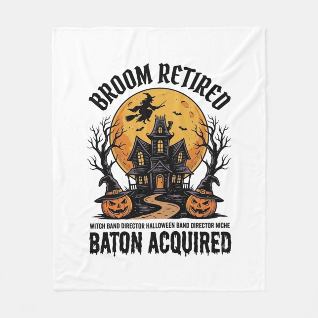 Halloween Band Director Witch Haunted House Design Fleece Blanket (Front)