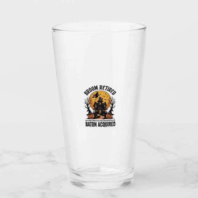 Halloween Band Director Witch Haunted House Design Glass (Front)