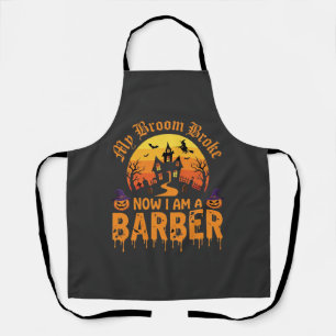 Halloween Barber Witch Broom Broke Haunted House D Apron