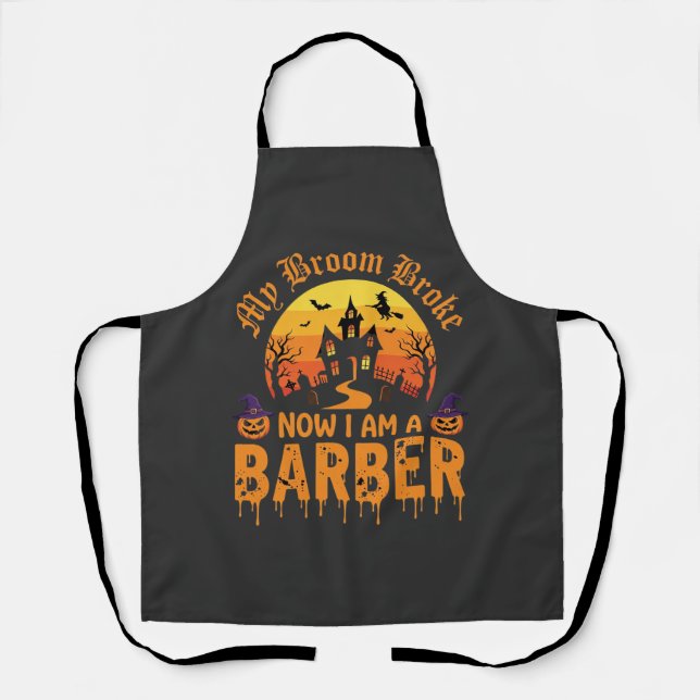 Halloween Barber Witch Broom Broke Haunted House D Apron (Front)