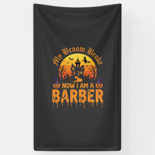 Halloween Barber Witch Broom Broke Haunted House D Banner