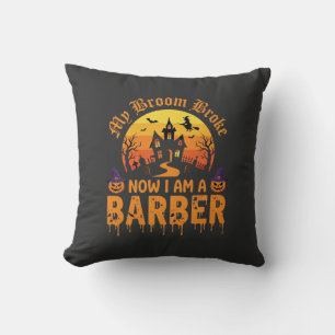 Halloween Barber Witch Broom Broke Haunted House D Cushion