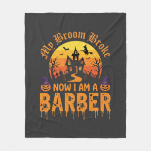 Halloween Barber Witch Broom Broke Haunted House D Fleece Blanket