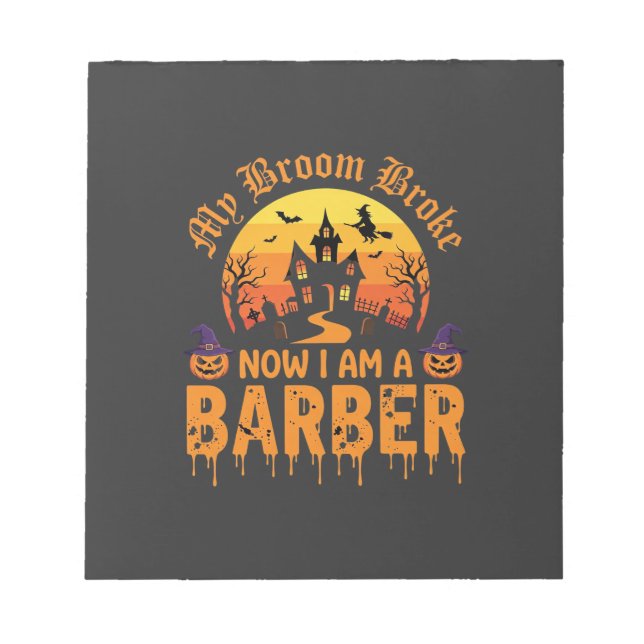 Halloween Barber Witch Broom Broke Haunted House D Notepad (Front)